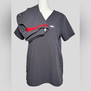 Figs Charcoal Catarina Scrub Top SMALL & YOLA Skinny Scrub Pants SMALL/TALL